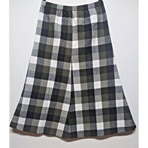 Vintage 70s Plaid Skirt A LIne Tartan Plaid Flannel Sz M/L Long Midi green black